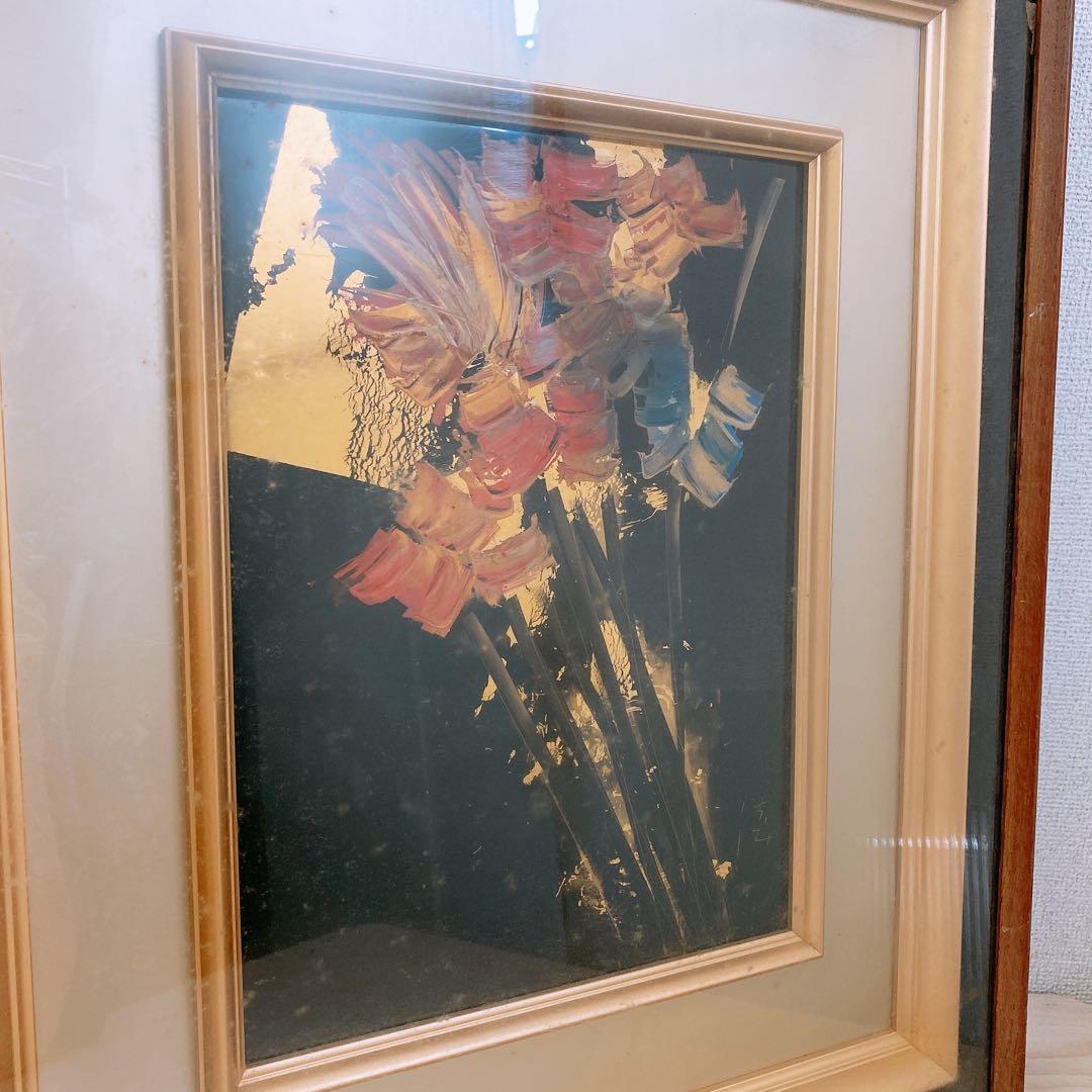 c*c様 輪島塗 角偉三郎 漆絵沈金『花』額装 工芸品 額付絵画 アート インテ