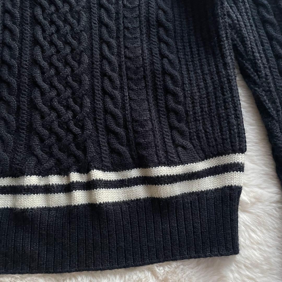 美品　フレッドペリー 表記S ケーブルニット　チルデンニット　ウール　月桂樹　黒