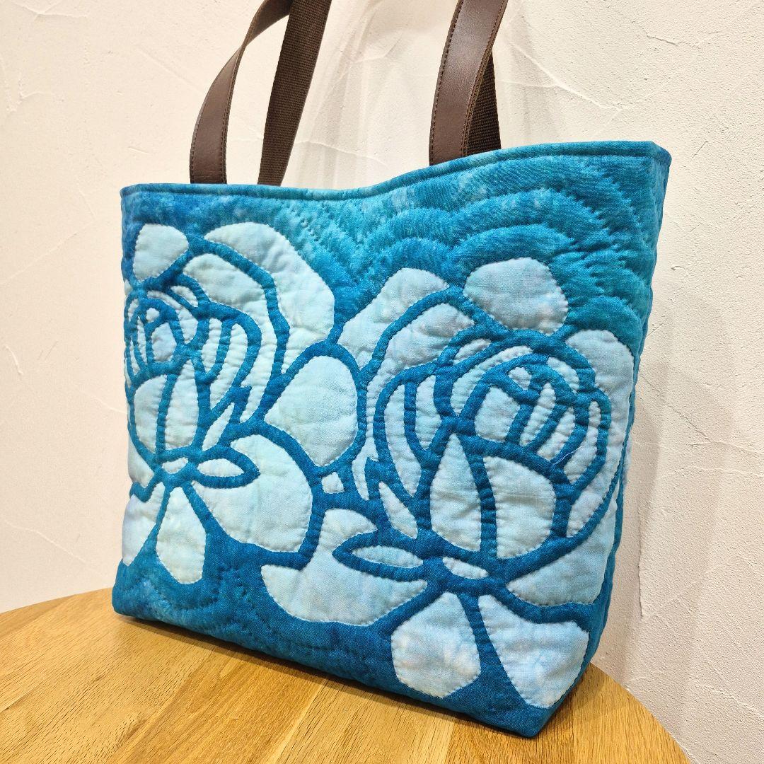 NO.217 ハワイアンキルト トートバッグ ハンドメイド ロケラニ♡ブルー