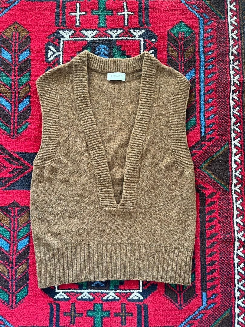 LEMAIRE Vネック ニットベスト ブラウン