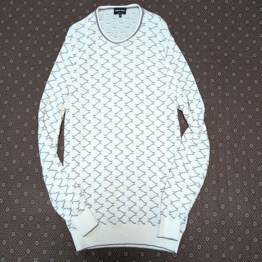 【美品】ジョルジオアルマーニ☆黒タグ　XL相当　幾何学模様　カシミヤ混　ニット