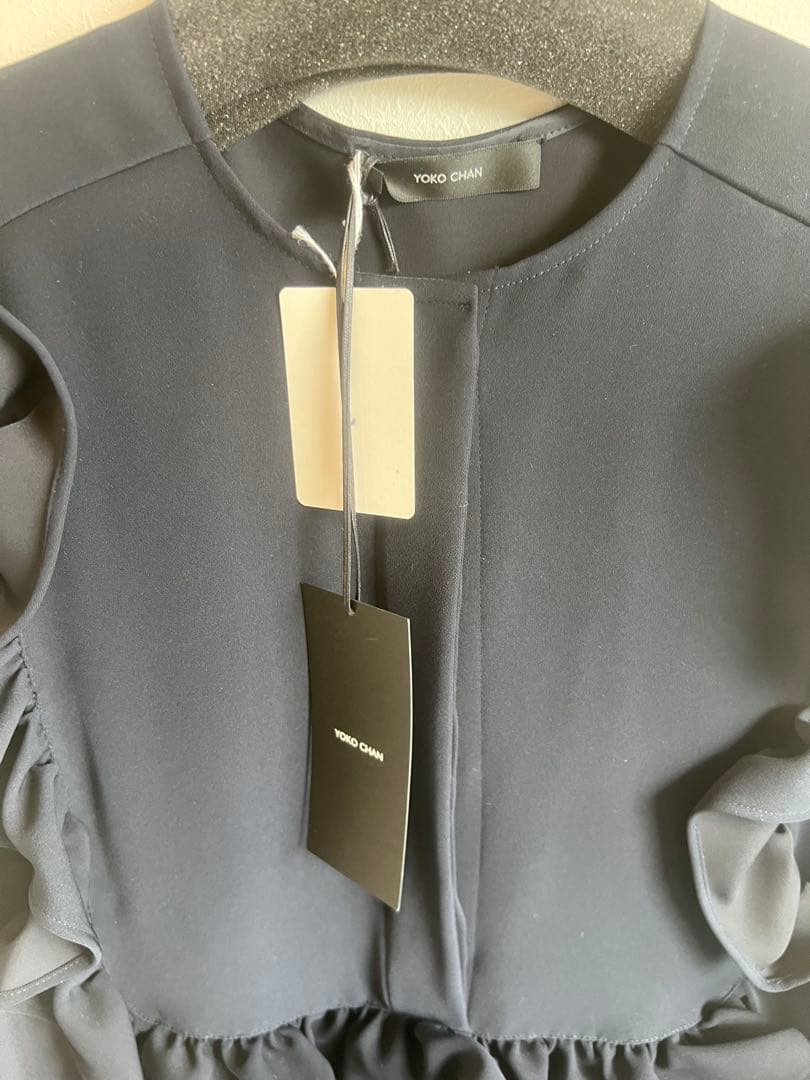 ヨーコチャン yokochan ノースリーブフリルトリムブラウス ネイビー 36