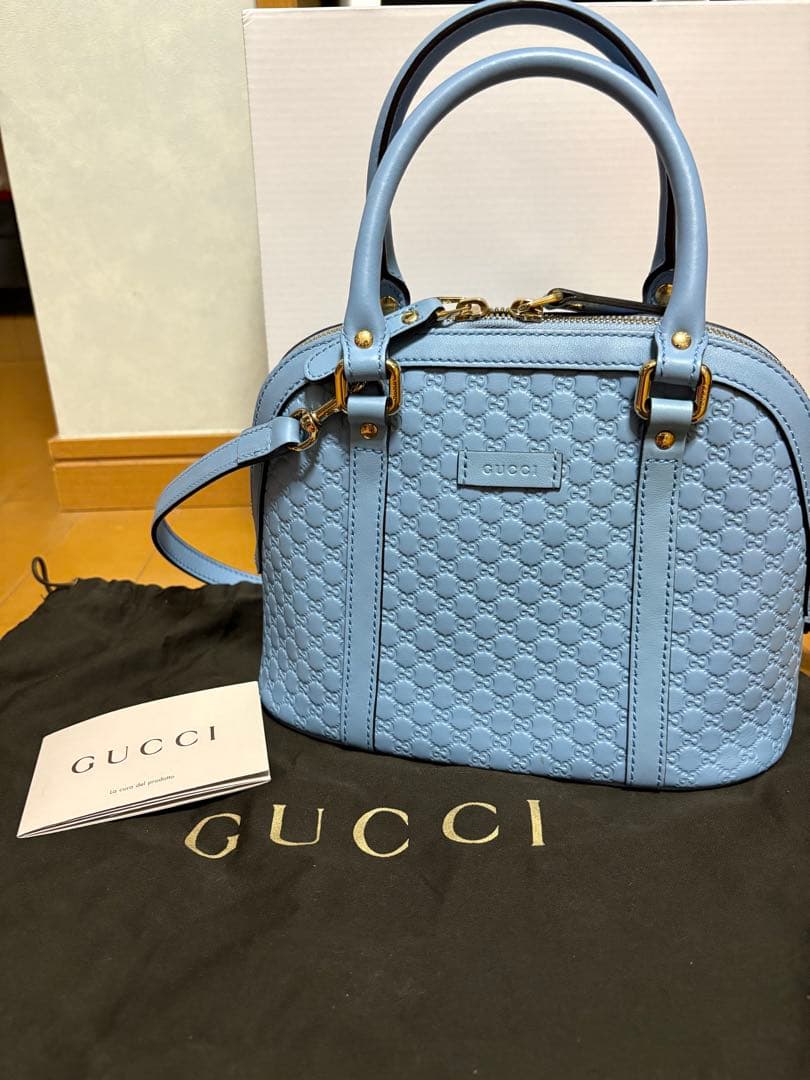 GUCCI グッチ マイクログッチシマ ハンドバッグ 2WAY ライトブルー