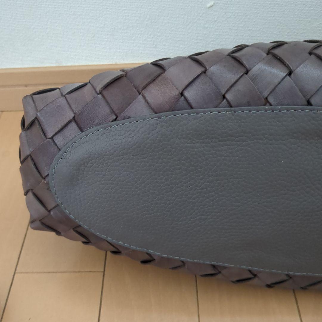 ドラゴン、ダークブルーグレー編込レザーショルダーバッグ