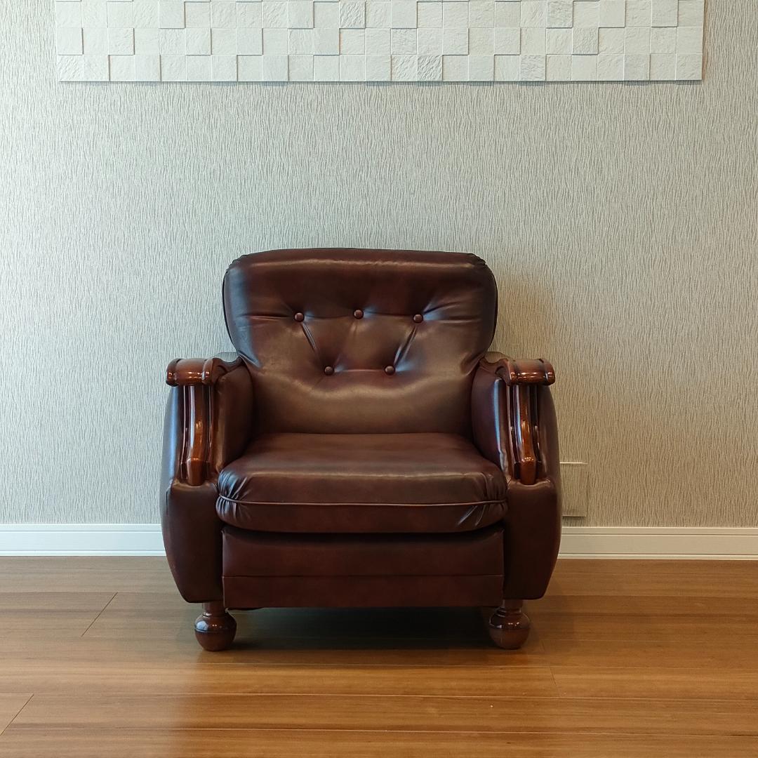 ヴィンテージソファ　1人掛け　ひじ掛け　レザー①