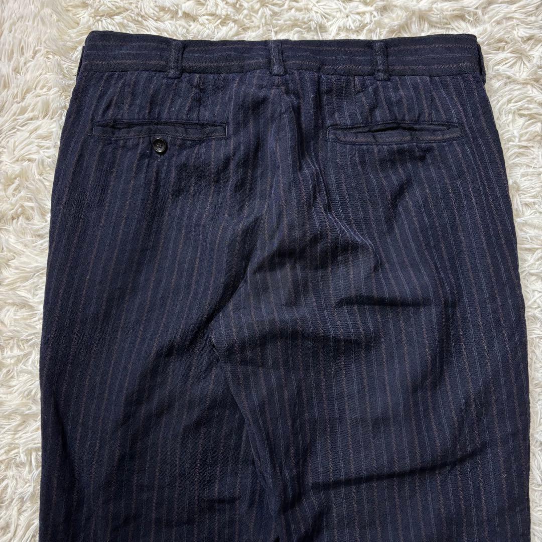 コムデギャルソンオム スラックス 縮絨ウール ストライプ ネイビー