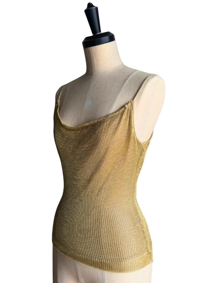 John Galliano Y2K ゴールド キャミ トップ 裏地付き サイズS