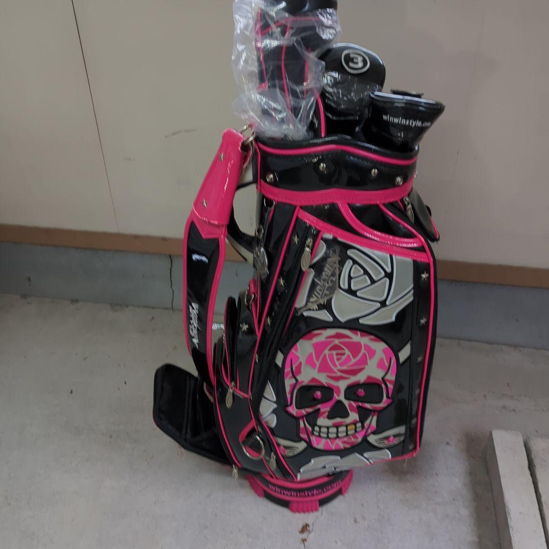 限定５０winwinstyle スカル ゴルフバッグ 黒/ピンク