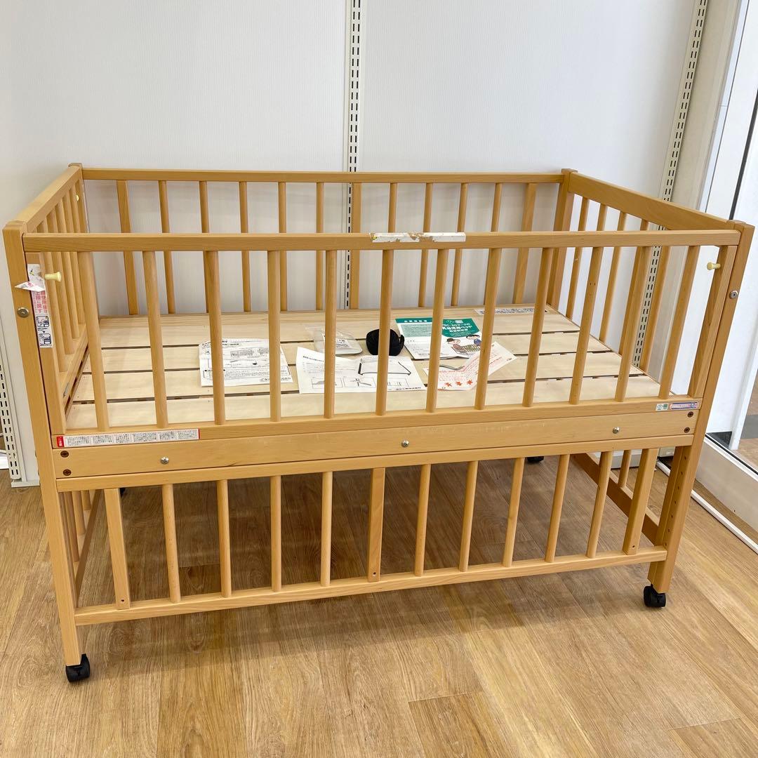 美品 サワベビー 日本製ベビーベッド S型スクレ ナチュラル添い寝ベッド澤田工業