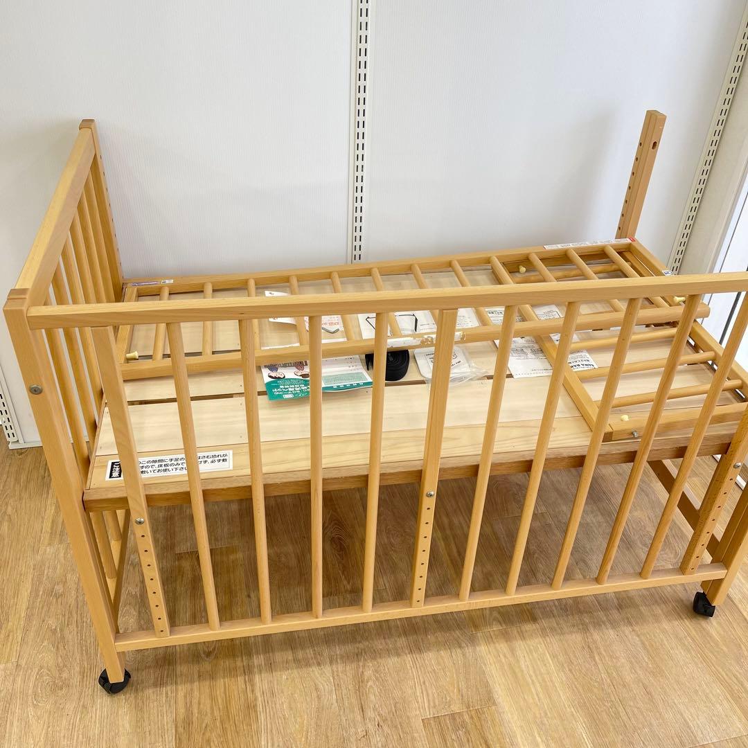 美品 サワベビー 日本製ベビーベッド S型スクレ ナチュラル添い寝ベッド澤田工業