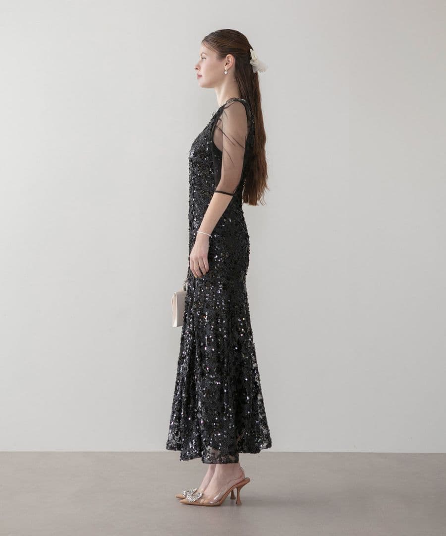 【新品タグ付】LEJA ビジューネックスパンコールシアーマーメイドワンピース