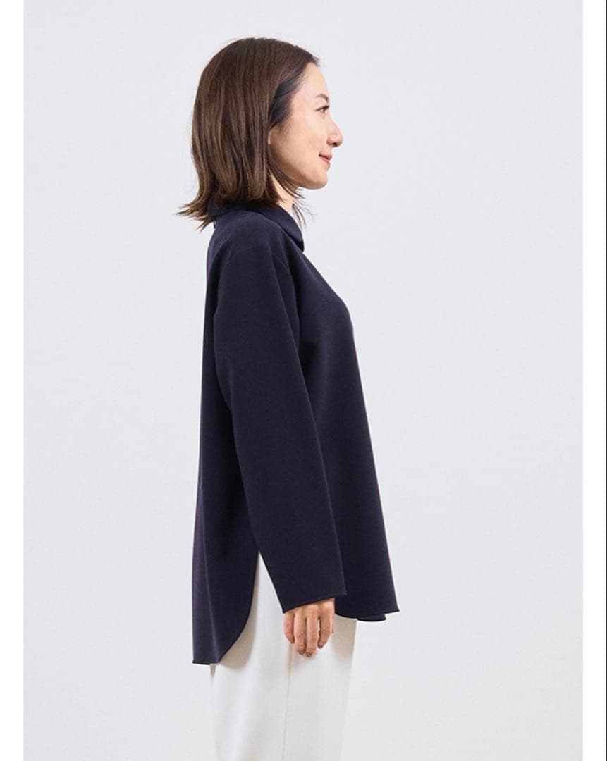 yori（ヨリ）ダブルクロス丸襟カラーブラウス♡ネイビー