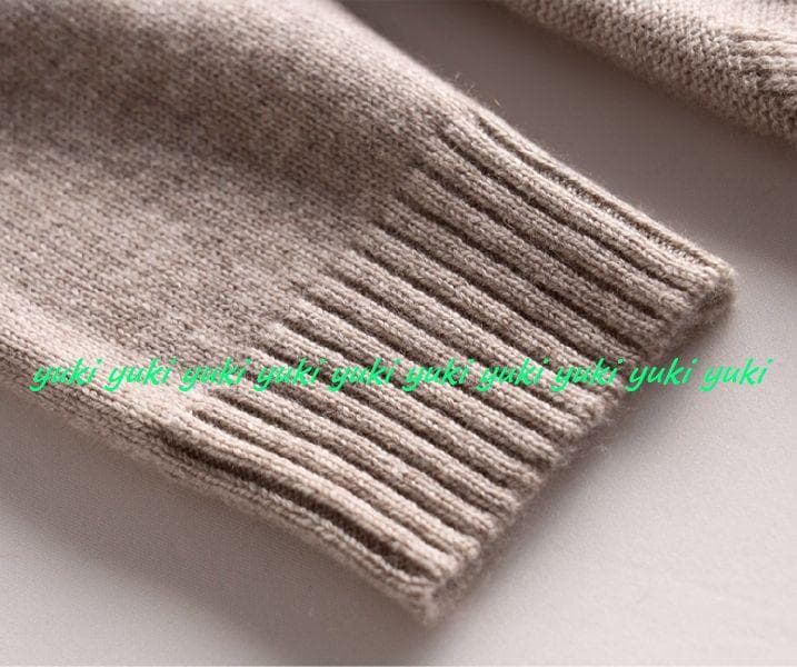 M暖か上質カシミヤ100％★ハイネックデザイン編みロングニットワンピ♪モカM