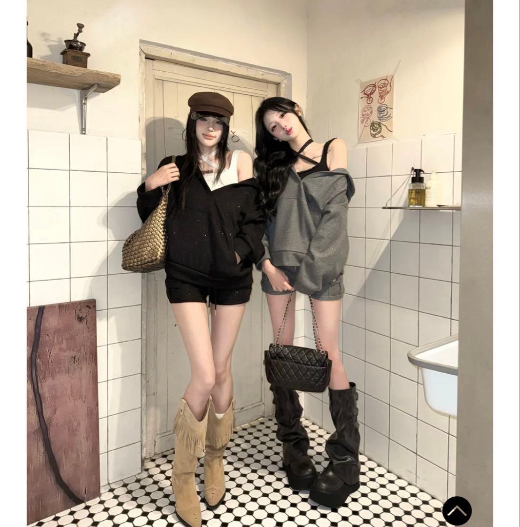 andwang Cross lace tanktop Black 黒