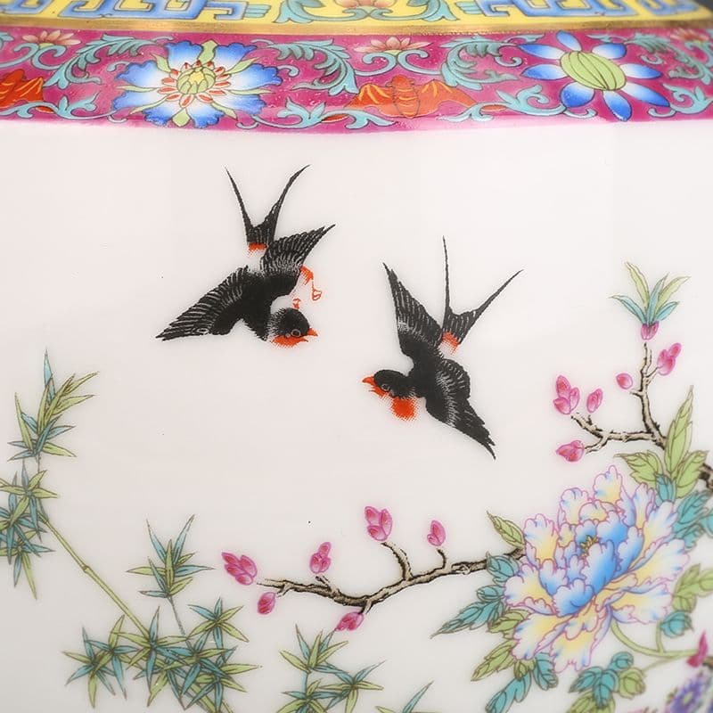 景徳鎮 陶磁花瓶 琺瑯粉彩花鳥賞瓶 装飾品 現代工芸品 美術品 置物