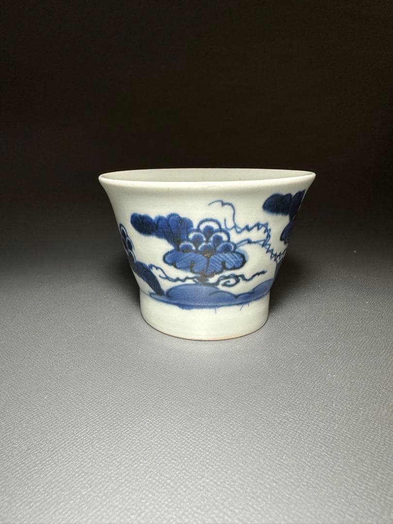 古伊万里　蝶　葡萄紋様　さそば猪口　輪島塗　茶托　5客セット　染付　朱漆