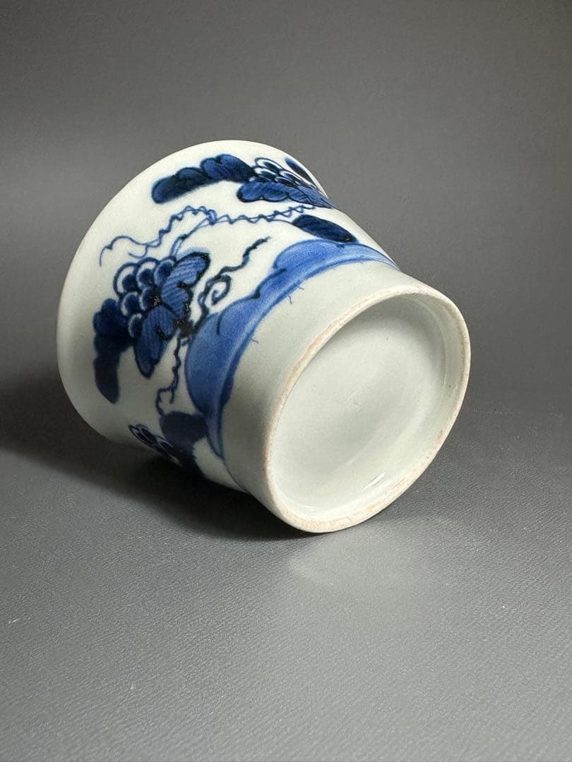 古伊万里　蝶　葡萄紋様　さそば猪口　輪島塗　茶托　5客セット　染付　朱漆