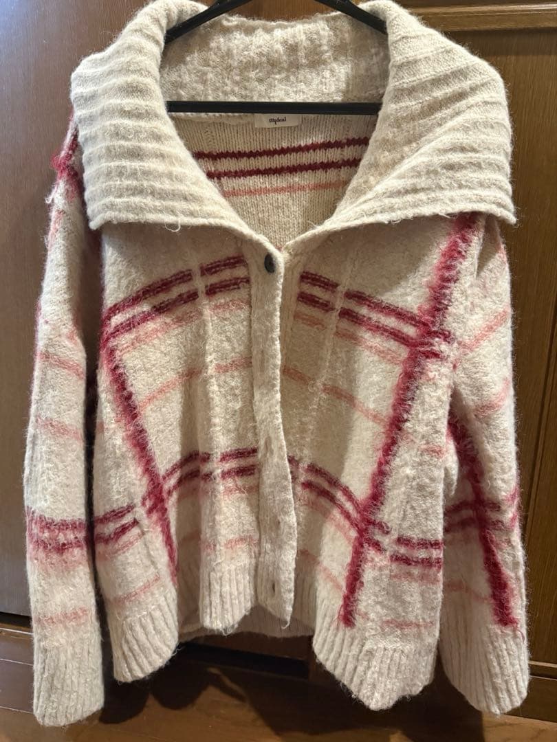 マイディール　チェックパターンカーディガン　レッド