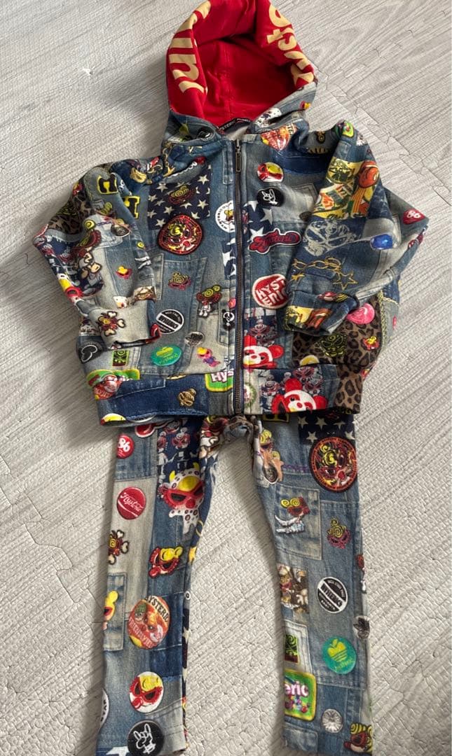 ヒスミニ　パッチワークデニム　スウェットパーカー　レギンス　セットアップ　セトア