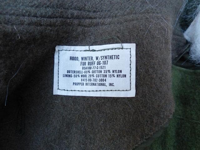 米軍実物 1977” M65 パーカー ジャケット 用 フード 白タグ　183
