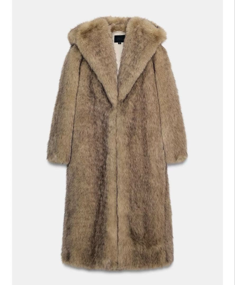 ネ*ん様 タグ付き新品★ZARAのフェイクファーフード付きコート★M-L★ライト