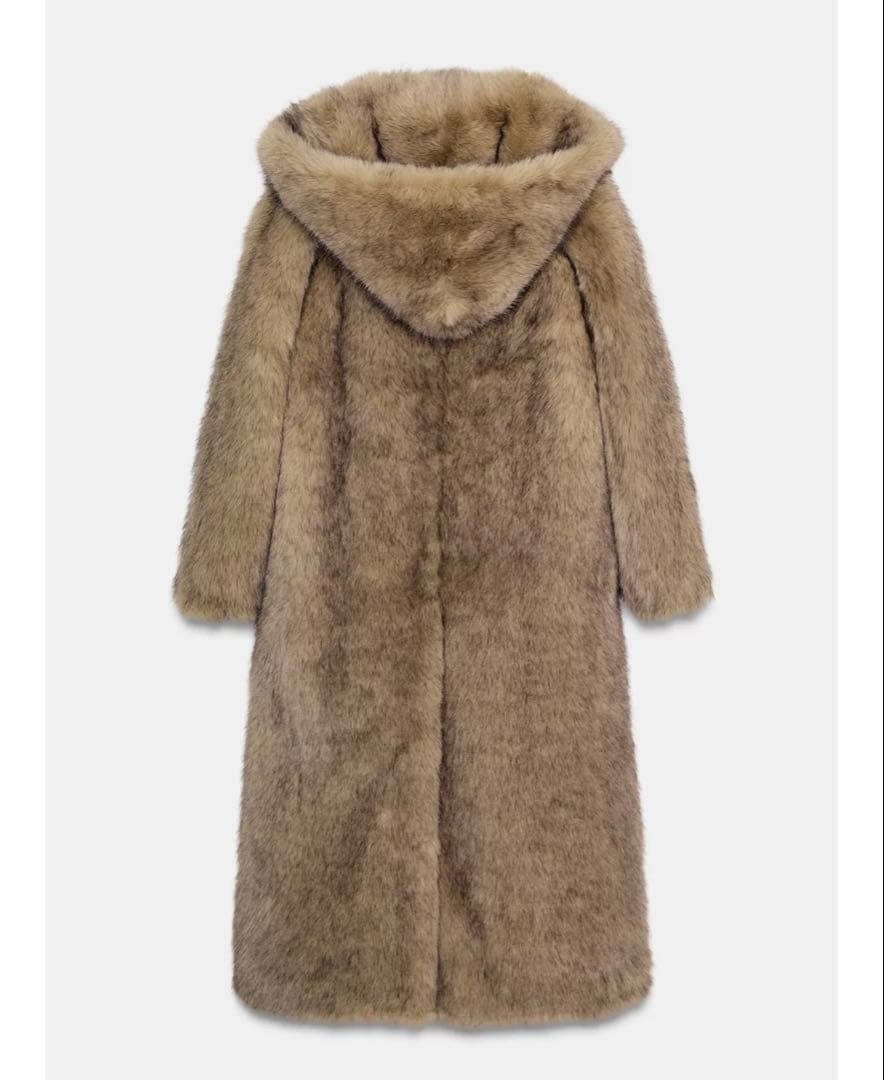 ネ*ん様 タグ付き新品★ZARAのフェイクファーフード付きコート★M-L★ライト