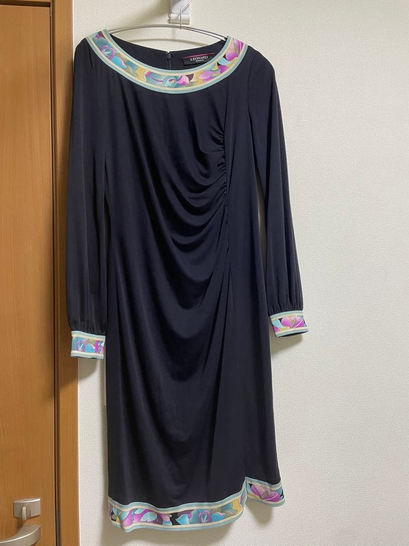 LEONARDレオナール　ワンピース　濃紺　カンカン