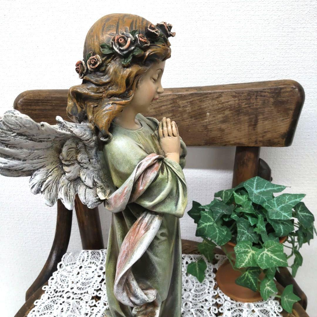 祈る リトルガールエンジェル☆少女の天使の置物 　西洋インテリア 　アンティーク