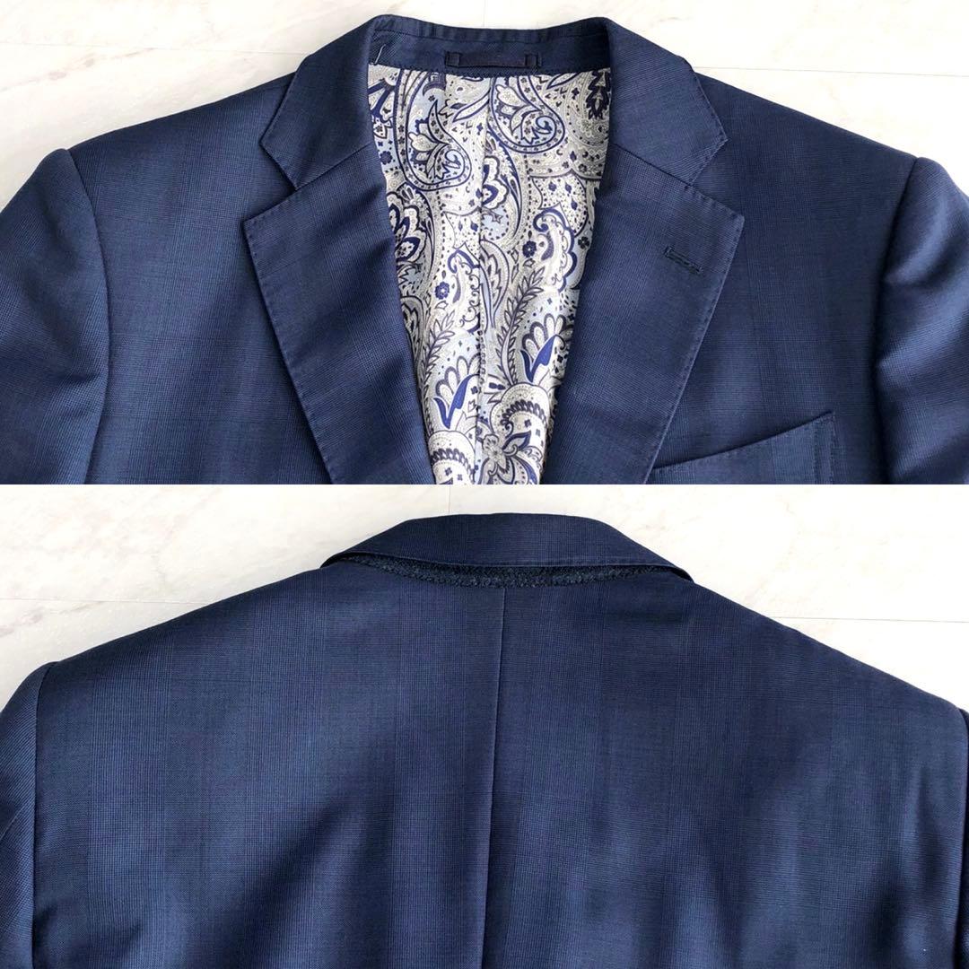 美品✨CANONICO生地 オーダーメイドスーツ 裏地ペイズリー柄 ネイビー系