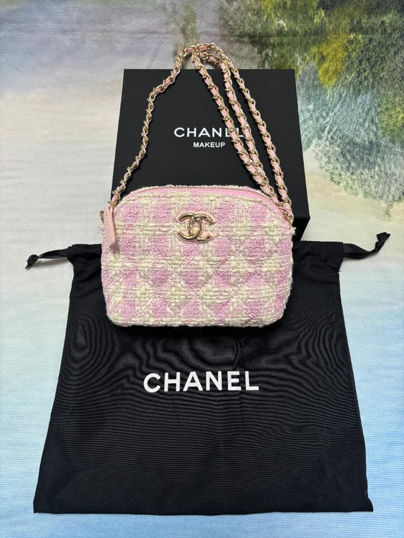 ピンク ツイード チェック柄 ショルダーバッグ