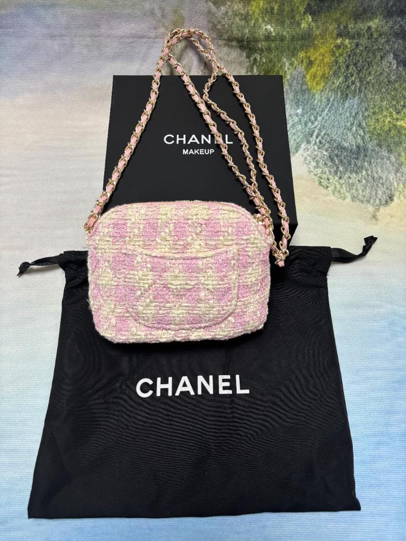 ピンク ツイード チェック柄 ショルダーバッグ