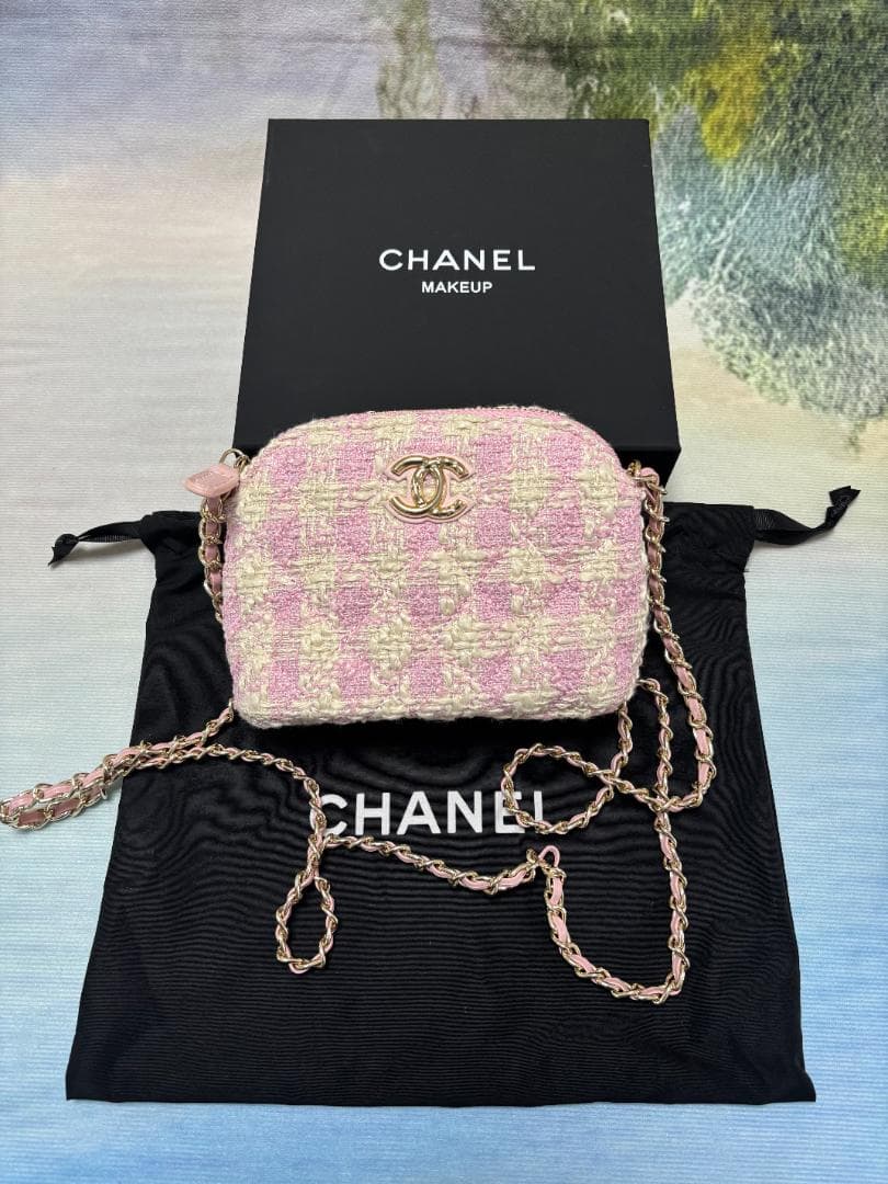 ピンク ツイード チェック柄 ショルダーバッグ