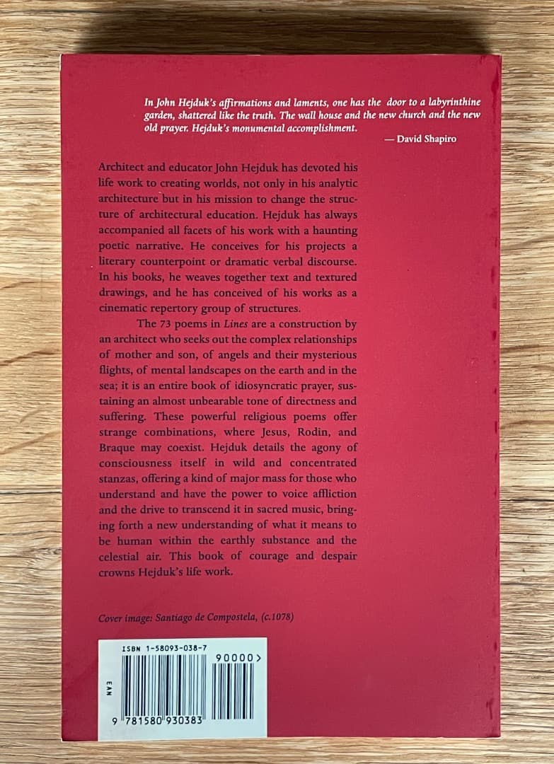 稀少本　John Hejduk　LINES：NO FIRE COULD BURN