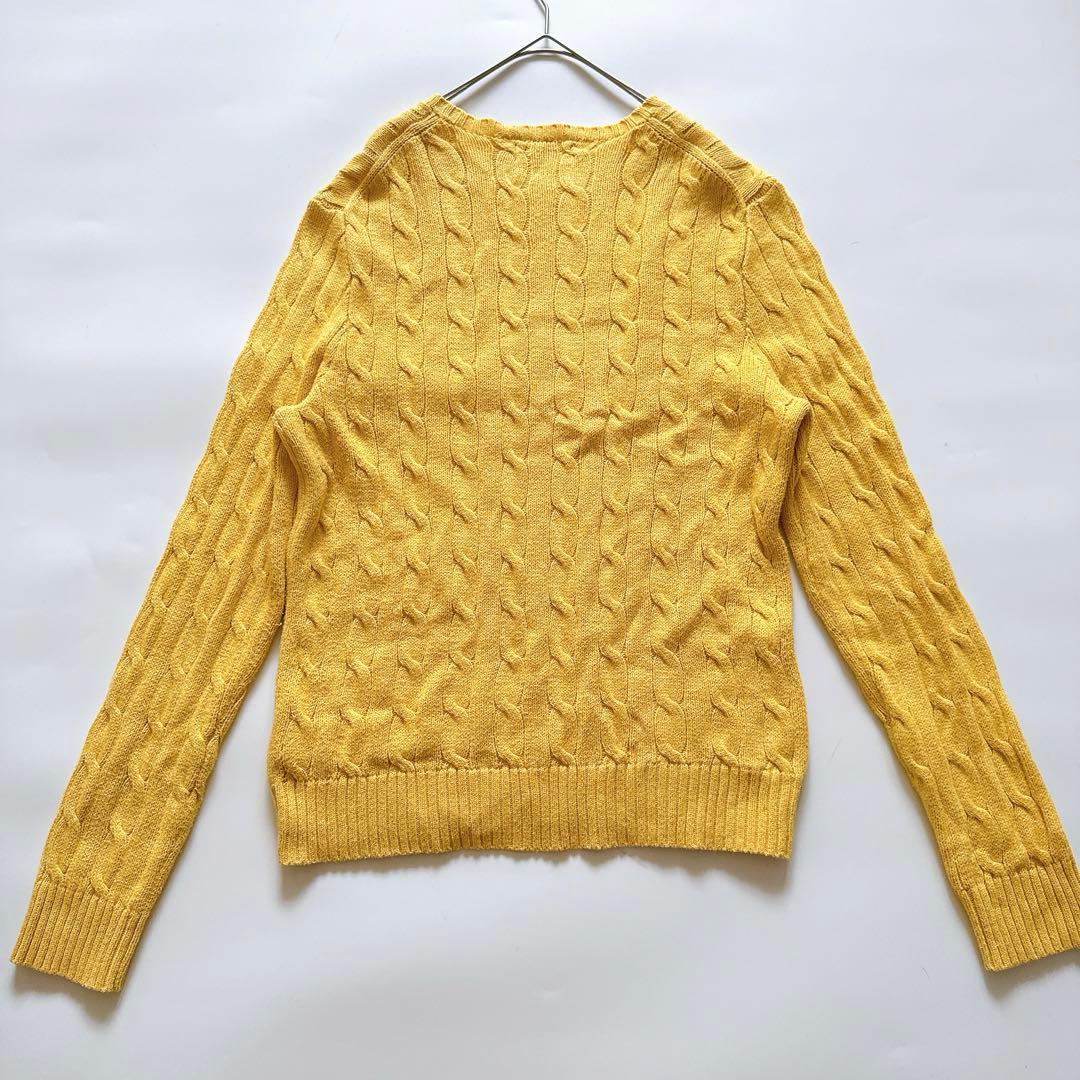 定番✨️ポロラルフローレン クルーネックケーブルニット ポニー イエロー S