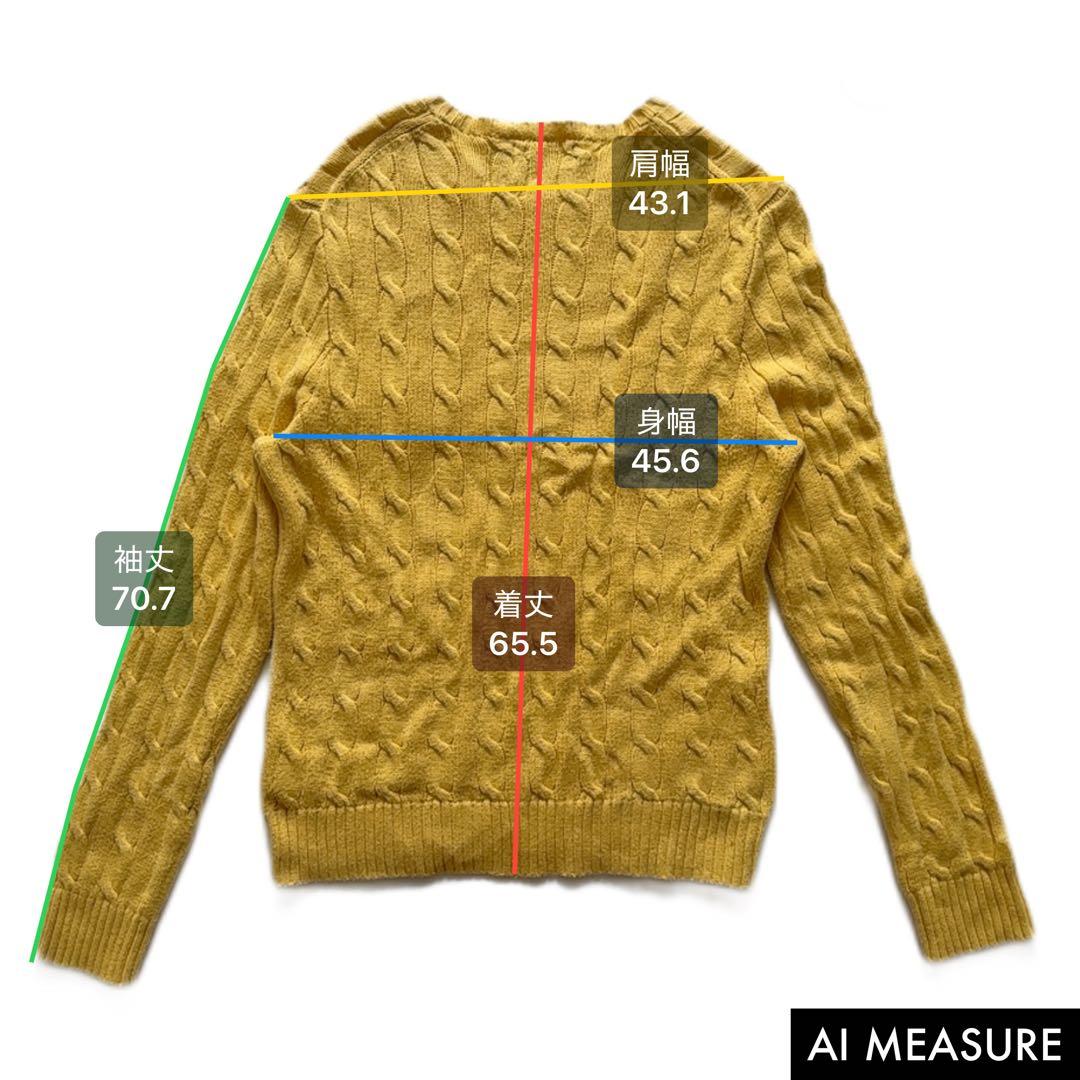 定番✨️ポロラルフローレン クルーネックケーブルニット ポニー イエロー S