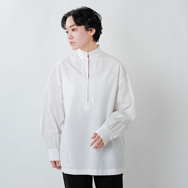 美品 ロエフ 3,2万 スタンドカラーブラウス ホワイト LOEFF Y262