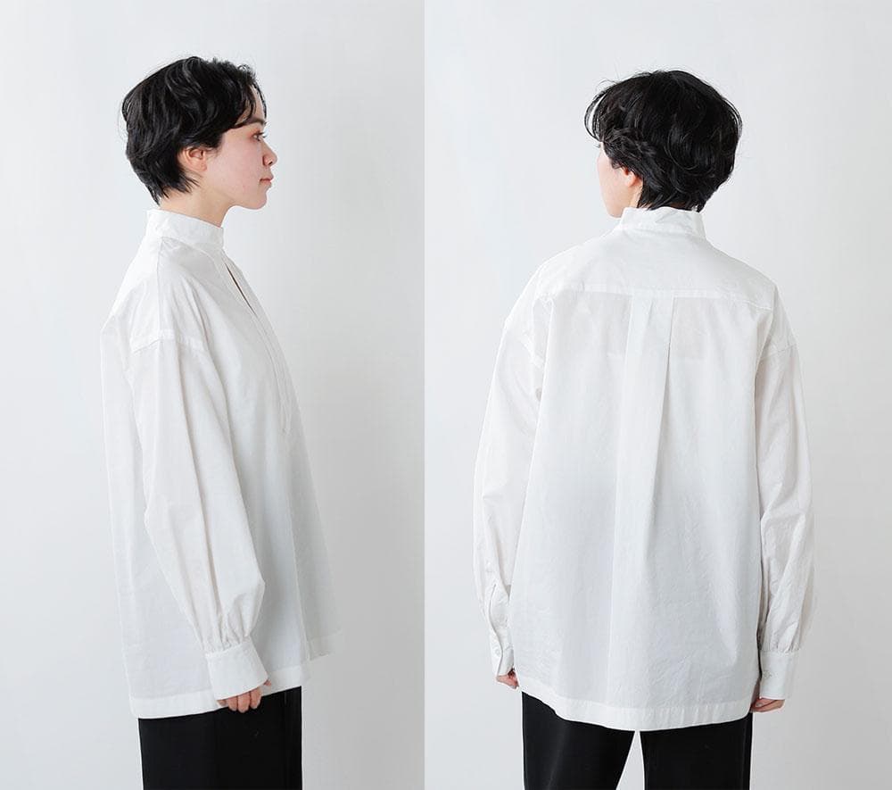 美品 ロエフ 3,2万 スタンドカラーブラウス ホワイト LOEFF Y262