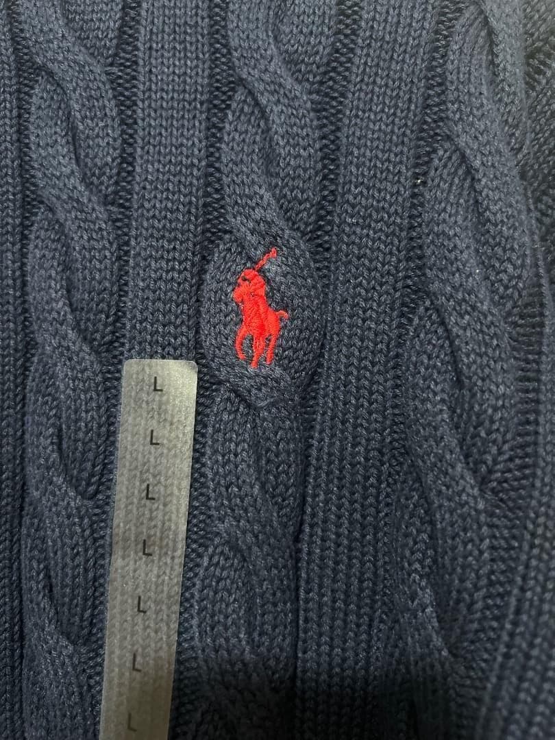 ハーフジップ　セーター　ラルフローレン ケーブルニット ネイビー L