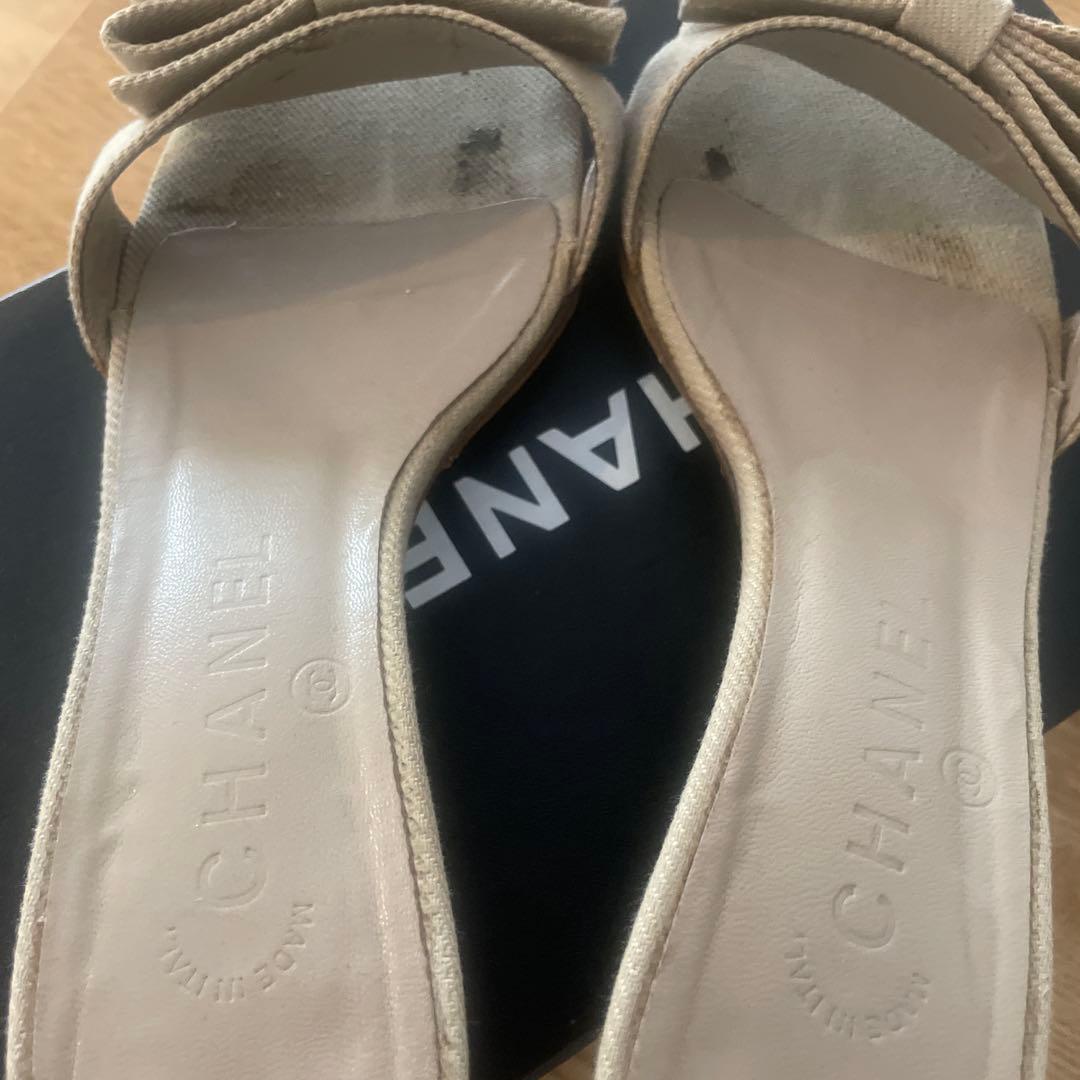 CHANEL ベージュ リボン　ミュール