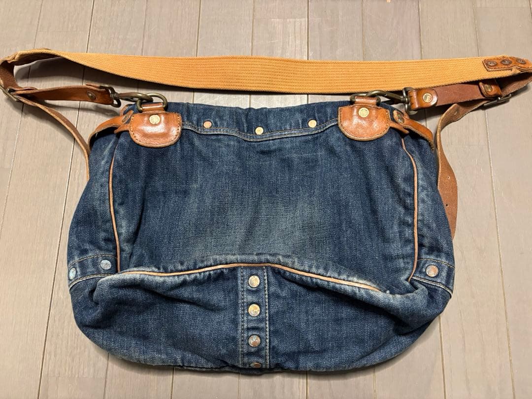 RRL ダブルアールエル デニム&レザーフラップショルダーバッグ