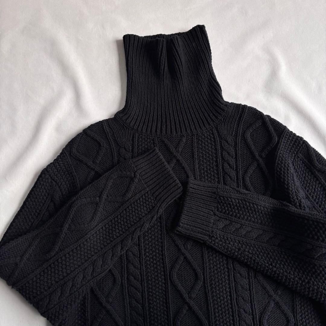 トップス 00s OLD GAP aran pattern cotton knit BLK