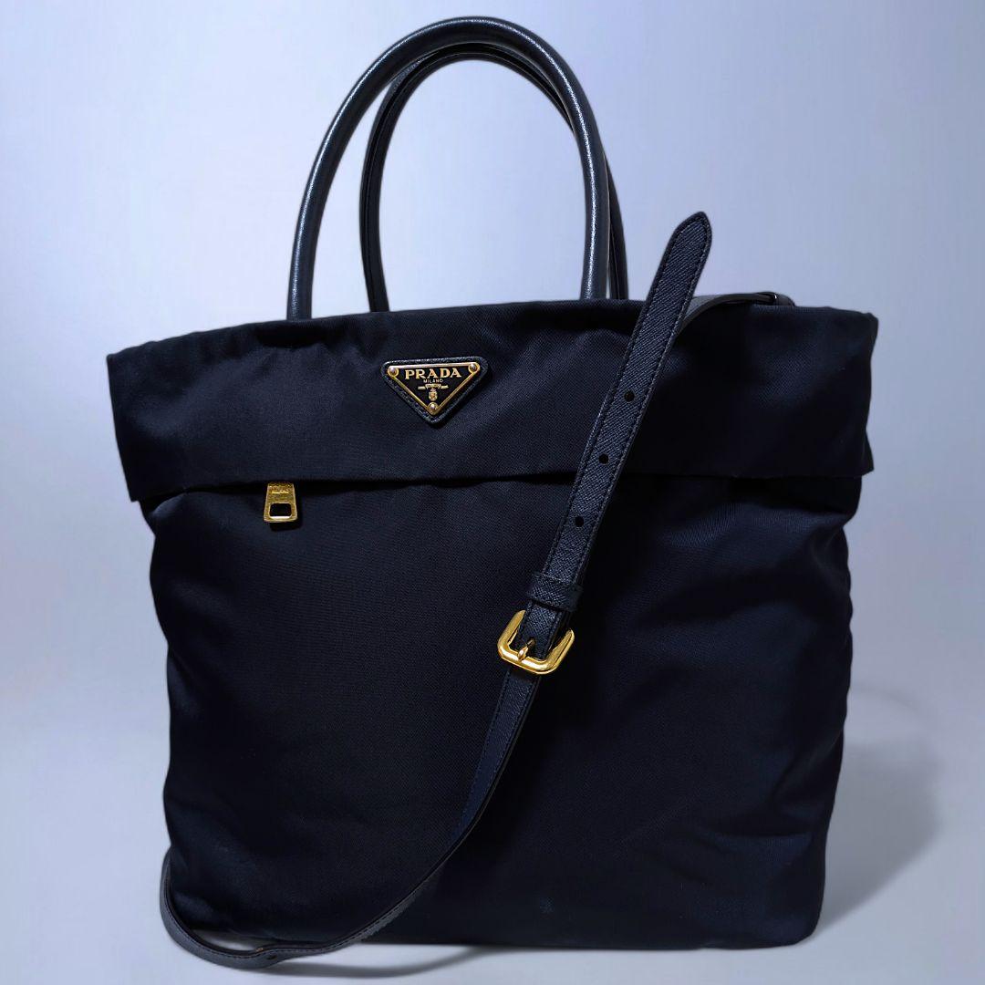 極美品 PRADA ショルダーバッグ 斜め掛け ハンドバッグ ナイロン ネイビー