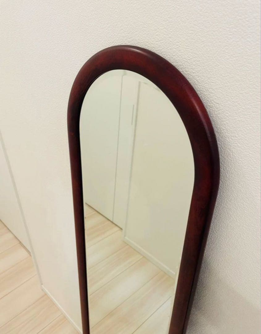アーチ型スタンドミラー ブラウン 木製