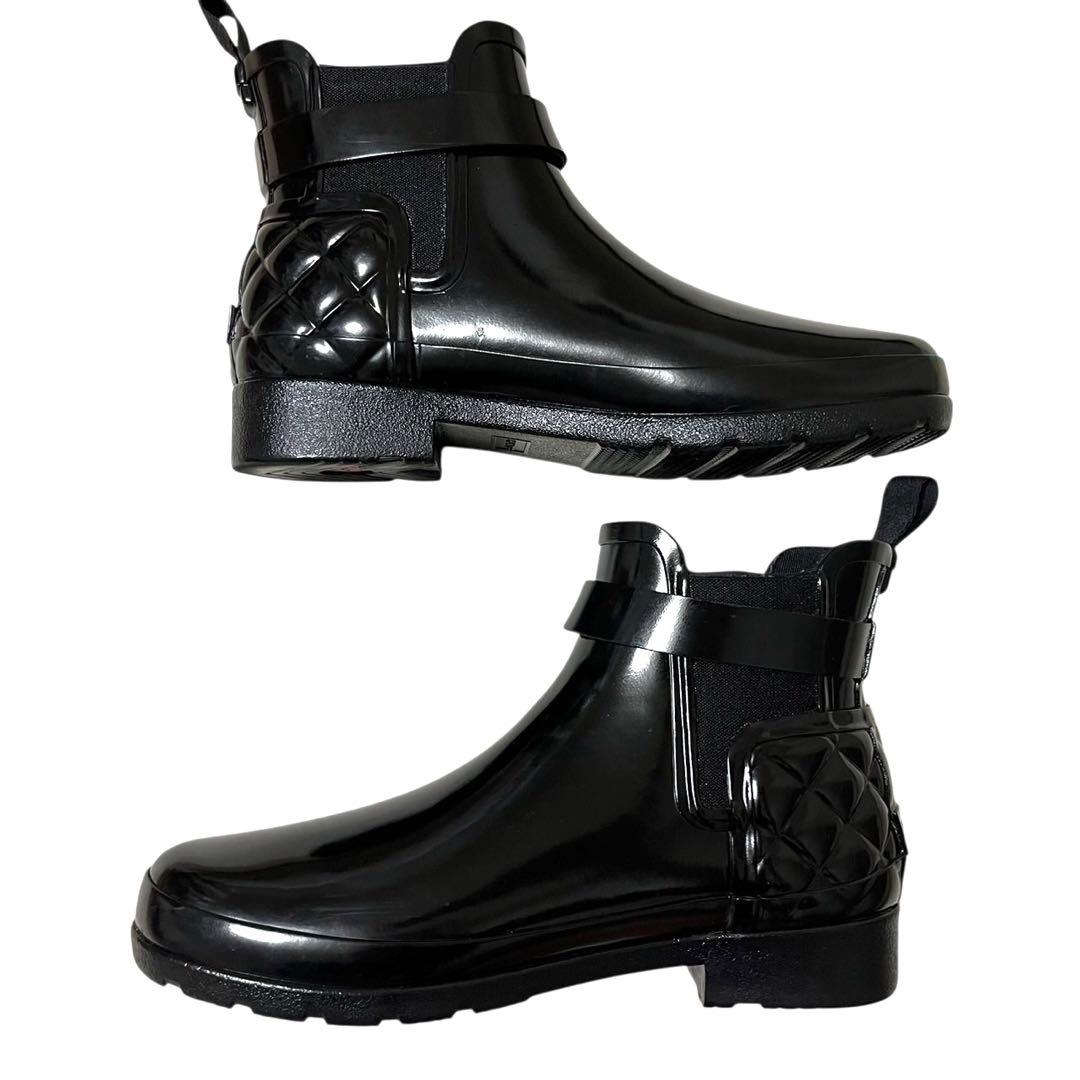 極美品【HUNTER】レインブーツ リファインド グロス キルテッド チェルシー