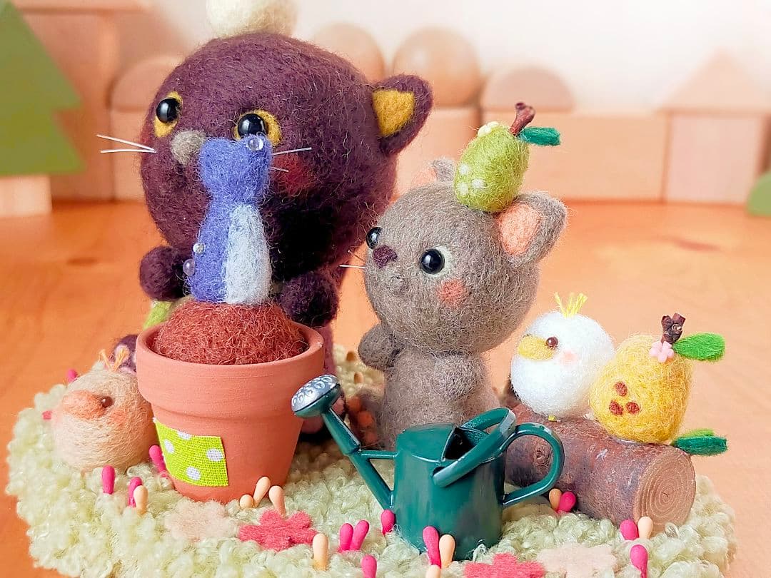 ✿羊毛フェルト✿くろねこ✿種を植えました✿