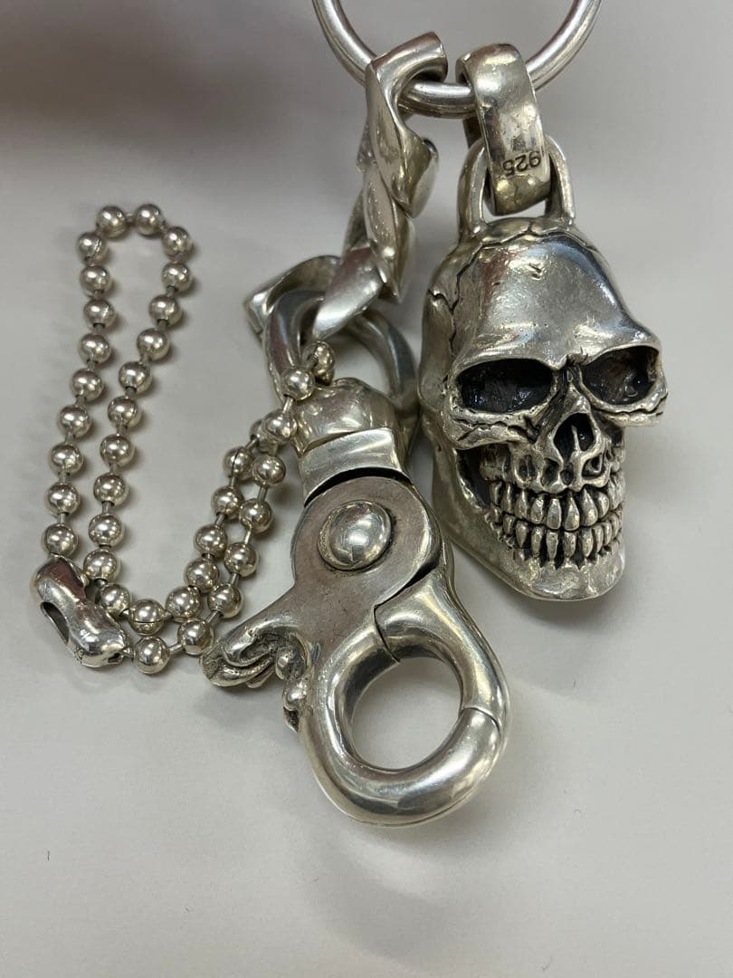 E シルバー925 スカルキーホルダー