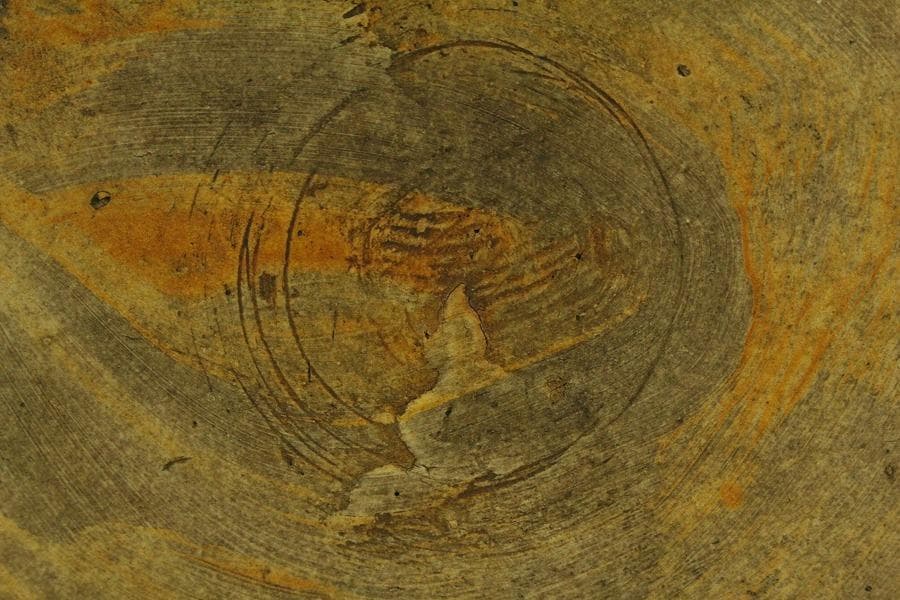 古瀬戸 櫛目 鉄釉 瓶 φ35.3cm 花沓 印(A318)