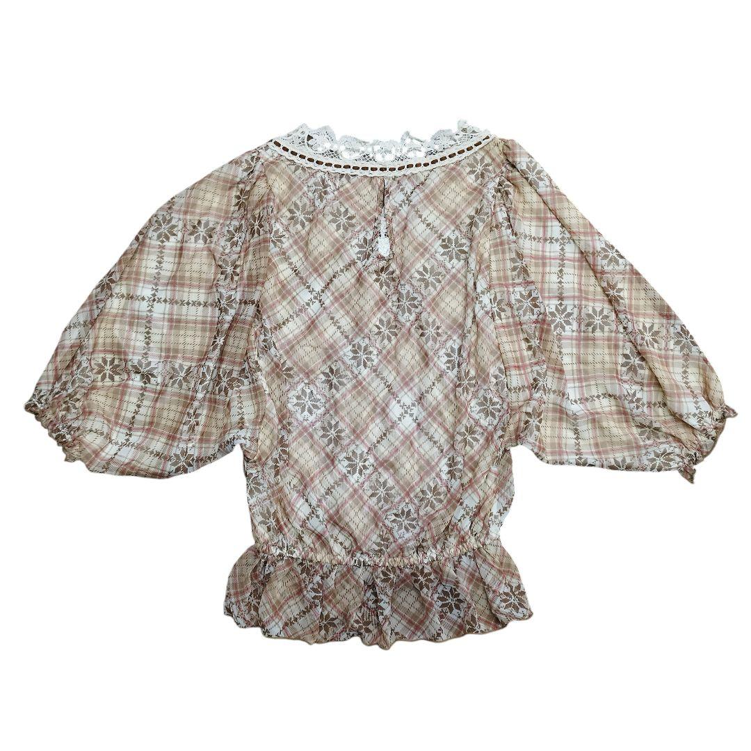 リズリサ バルーンスリーブ チェック ブラウン チュニック 姫カジ Y2K 古着