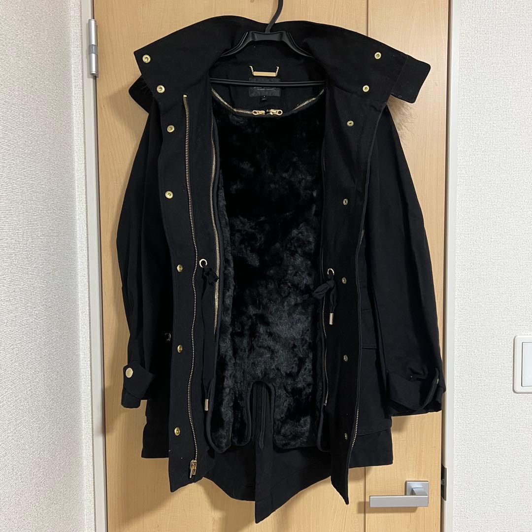 美品 ジューシークチュール ファー付きフード 黒 モッズコート サイズS