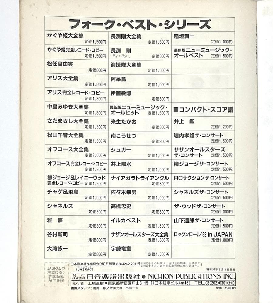 絶版本 コンパクト・スコア譜 山下達郎 ザ・コンサート 日音楽譜出版社
